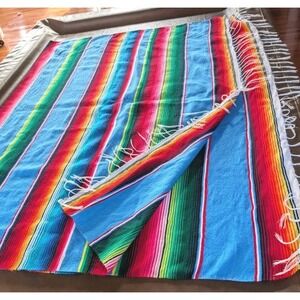 Serape Mexican Multicolored Striped Fringed Blanket Southwest Vibrant